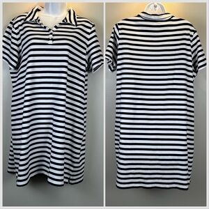 Kim Rogers Polo Dress Womens Large Navy Striped Short Sleeve Preppy Nautical